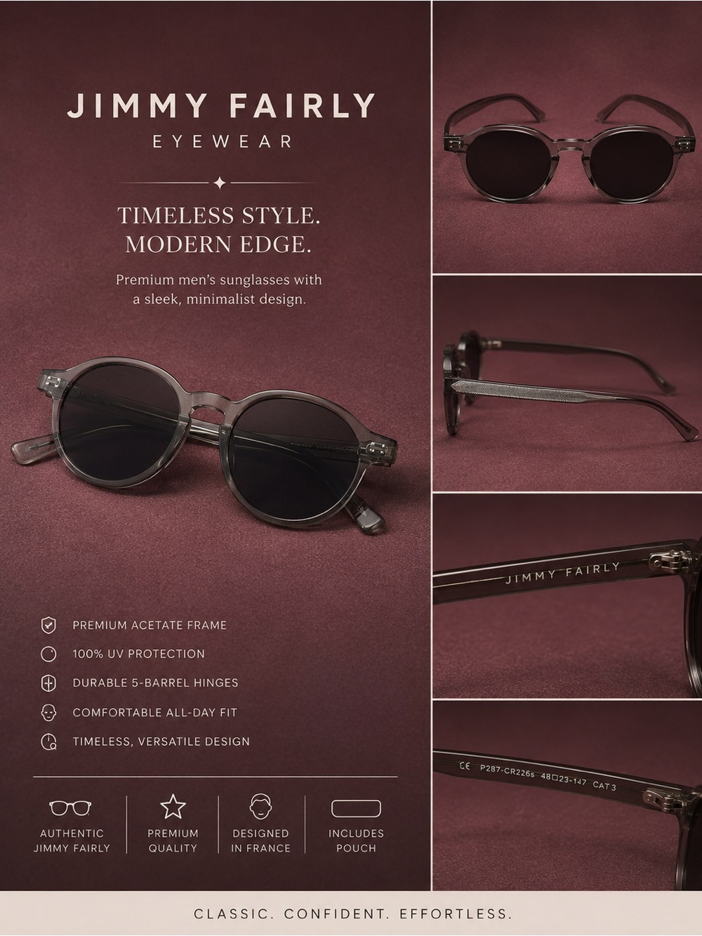 JIMMY FAIRLY Men's Round Transparent Brown Sunglasses - Classic UV Protection